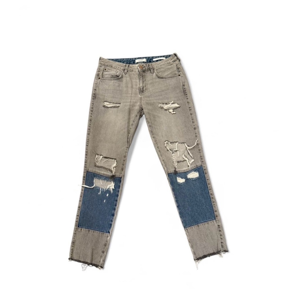 Guess Tan and Blue Skinny Jeans with Distressed Design